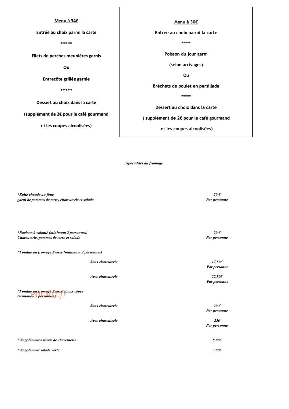 Le Chalet Gourmand — carte page 1