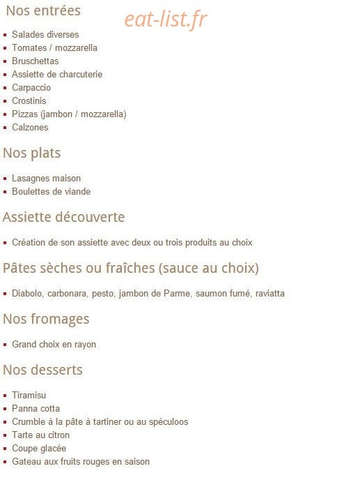 Les Saveurs d'Italie — carte page 2