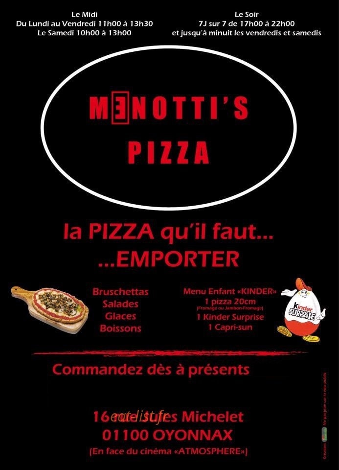 Menotti's pizza — carte page 1