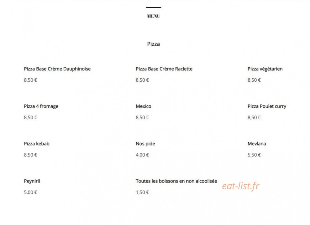 Pide pizza Mevlana — carte page 1