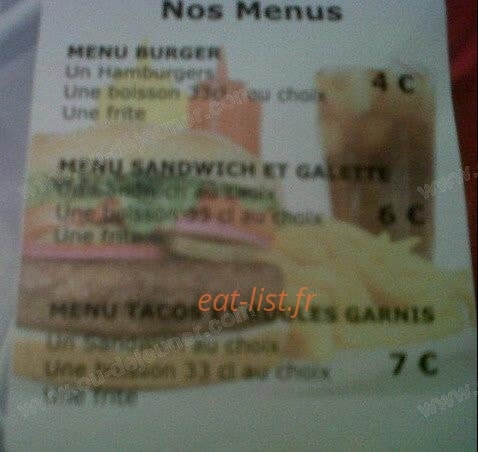 Snack pizzeria du parc — carte page 1