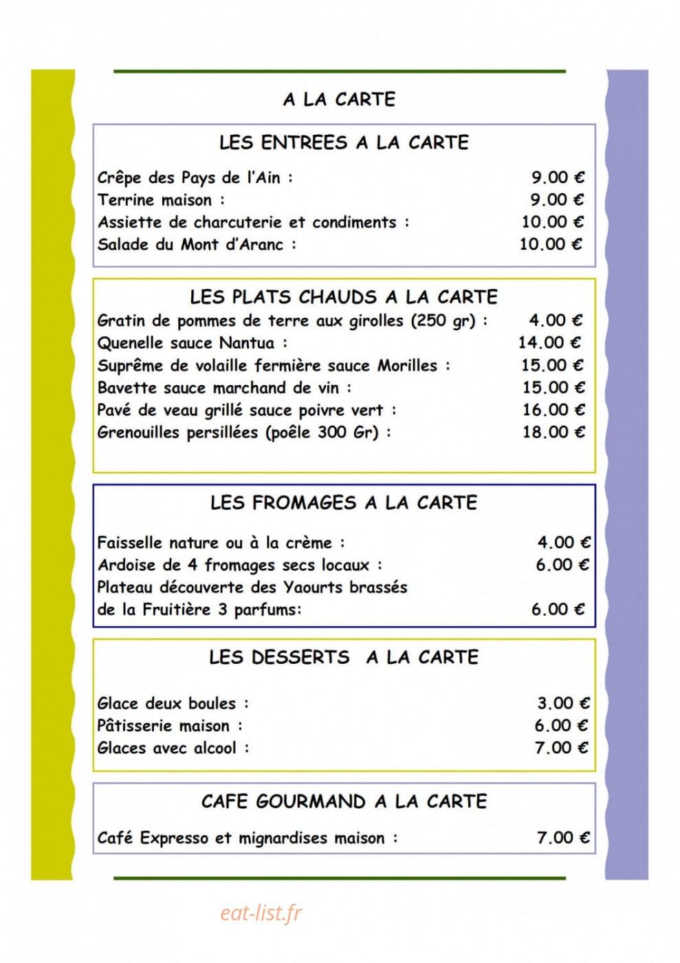 Auberge d'Aranc — carte page 3