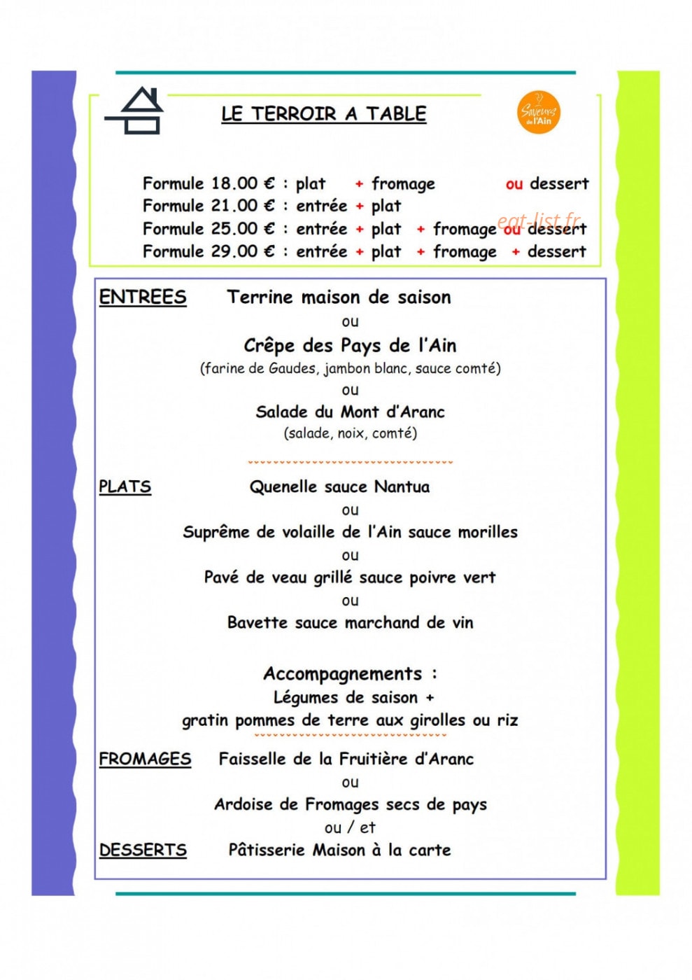 Auberge d'Aranc — carte page 2