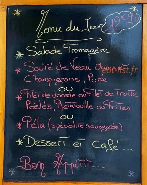Carte et menu de Bistrot De La Fontaine à Hauteville Lompnes — Un exemple de menu du jour