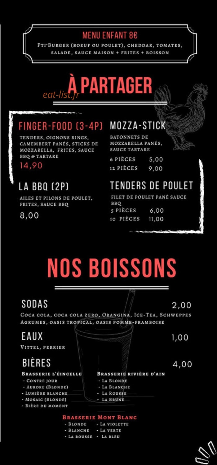 Carte et menu de Chalet de Terre Ronde à Plateau d'Hauteville — A partager et boissons