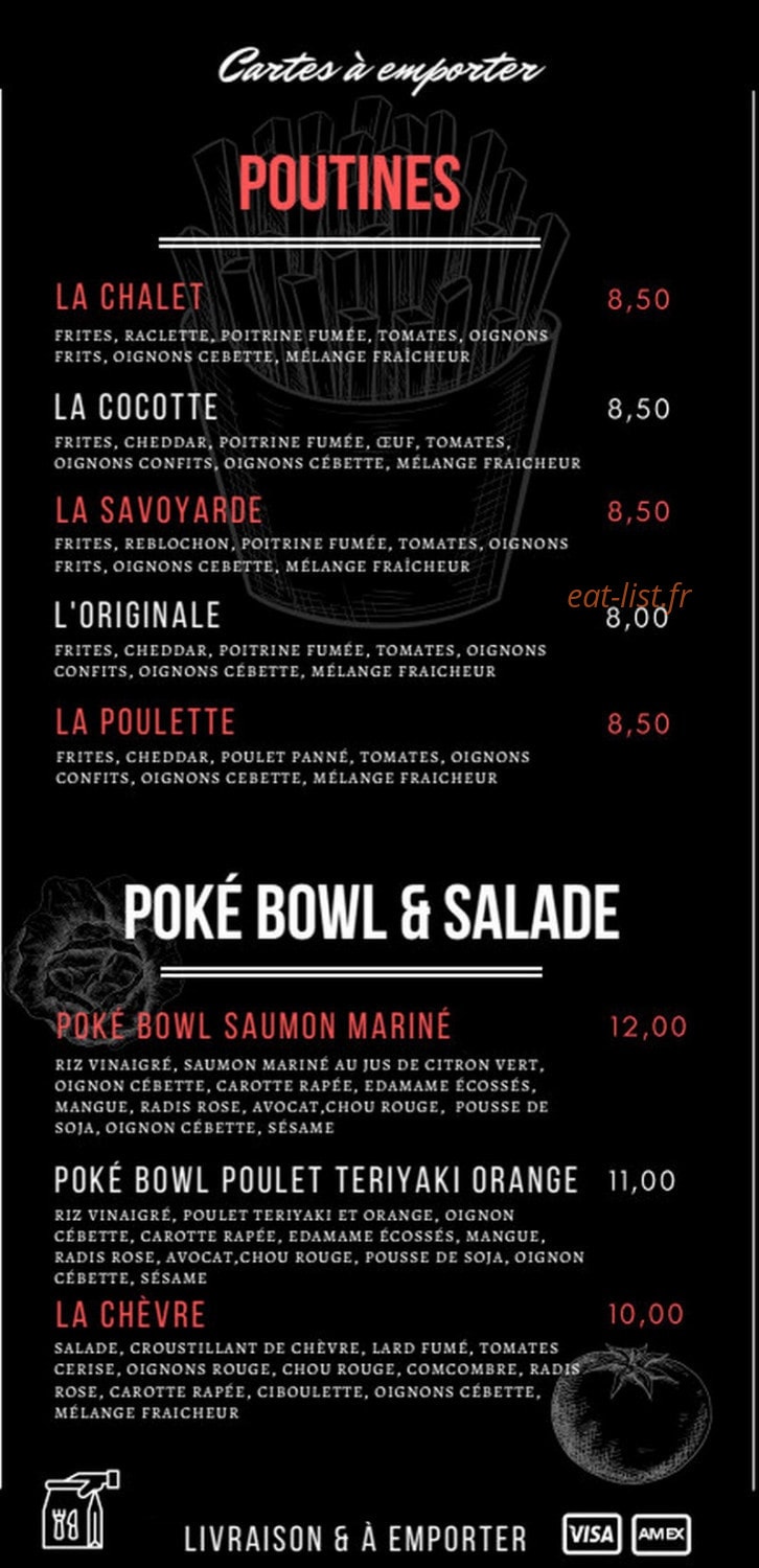Carte et menu de Chalet de Terre Ronde à Plateau d'Hauteville — Les poutines, poké bowl et salades