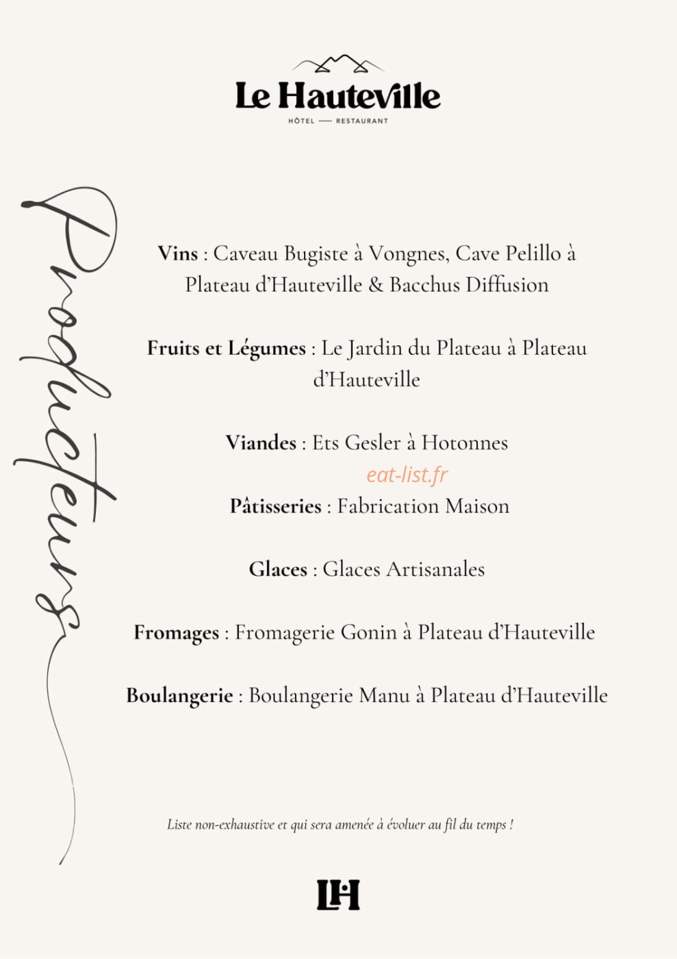 Carte et menu de Le Hauteville à Plateau d'Hauteville — Les producteurs