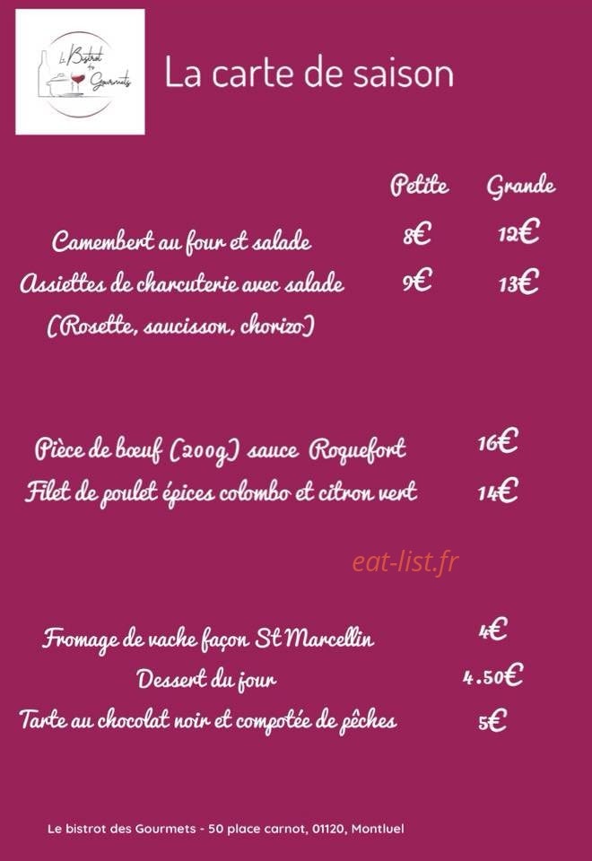 Le bistrot des gourmets — carte page 1