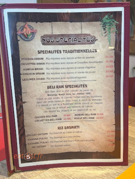 Restaurant Indien Spice Valley — carte page 1