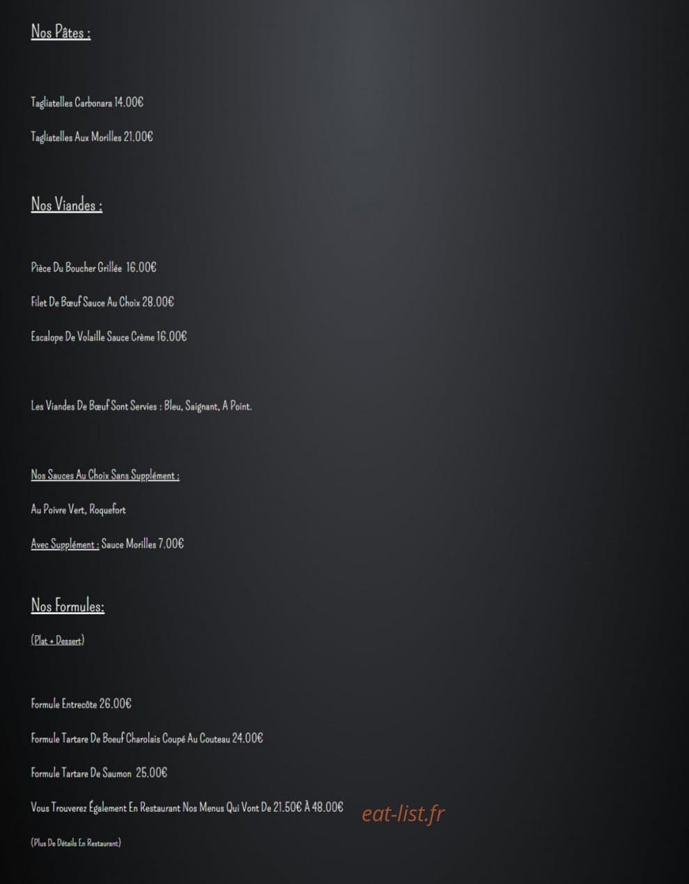 Restaurant Le Bistrot — carte page 2
