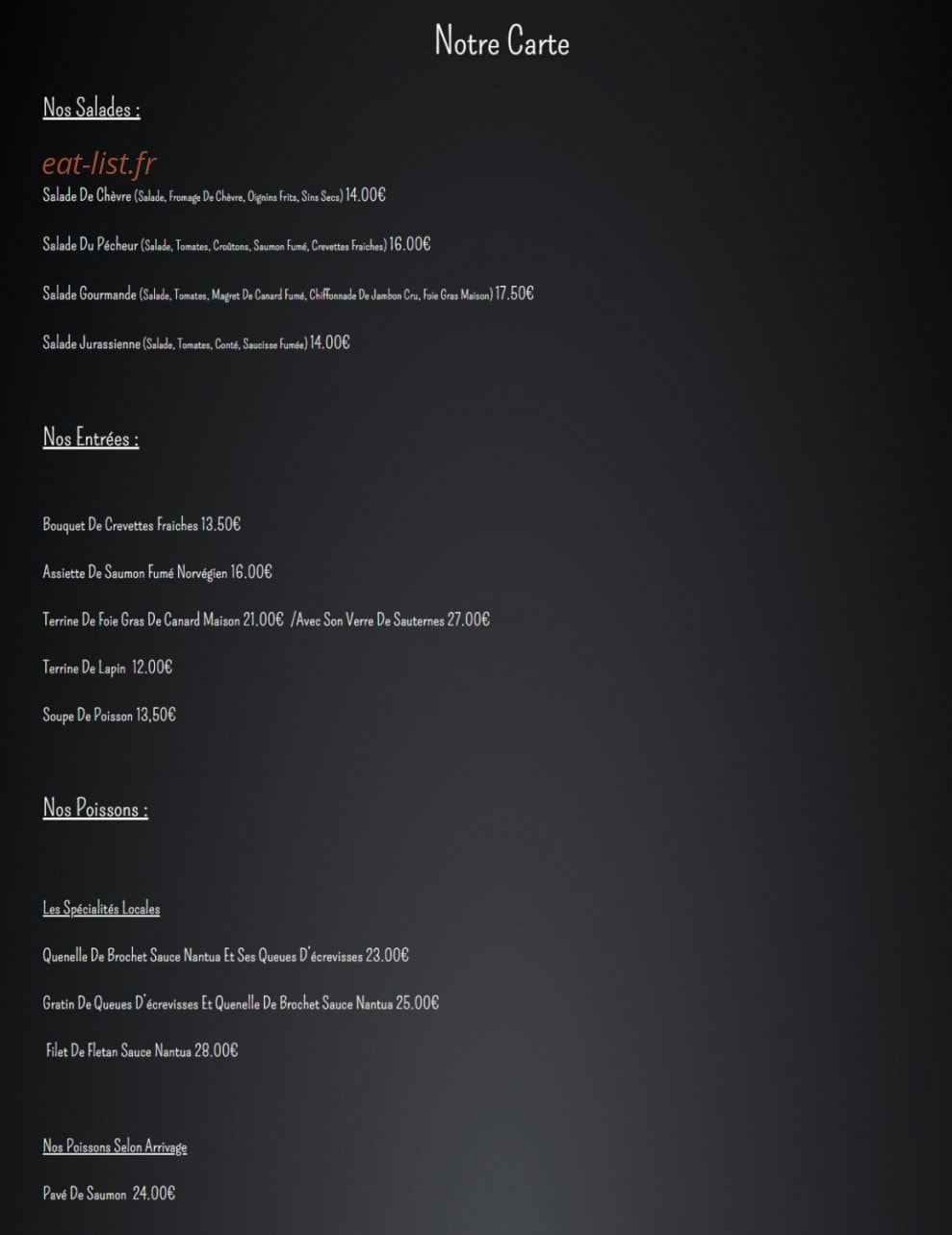 Restaurant Le Bistrot — carte page 1