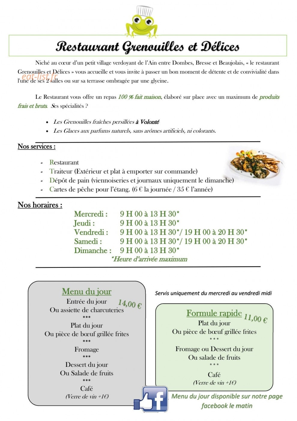 Grenouilles et Délices — carte page 1
