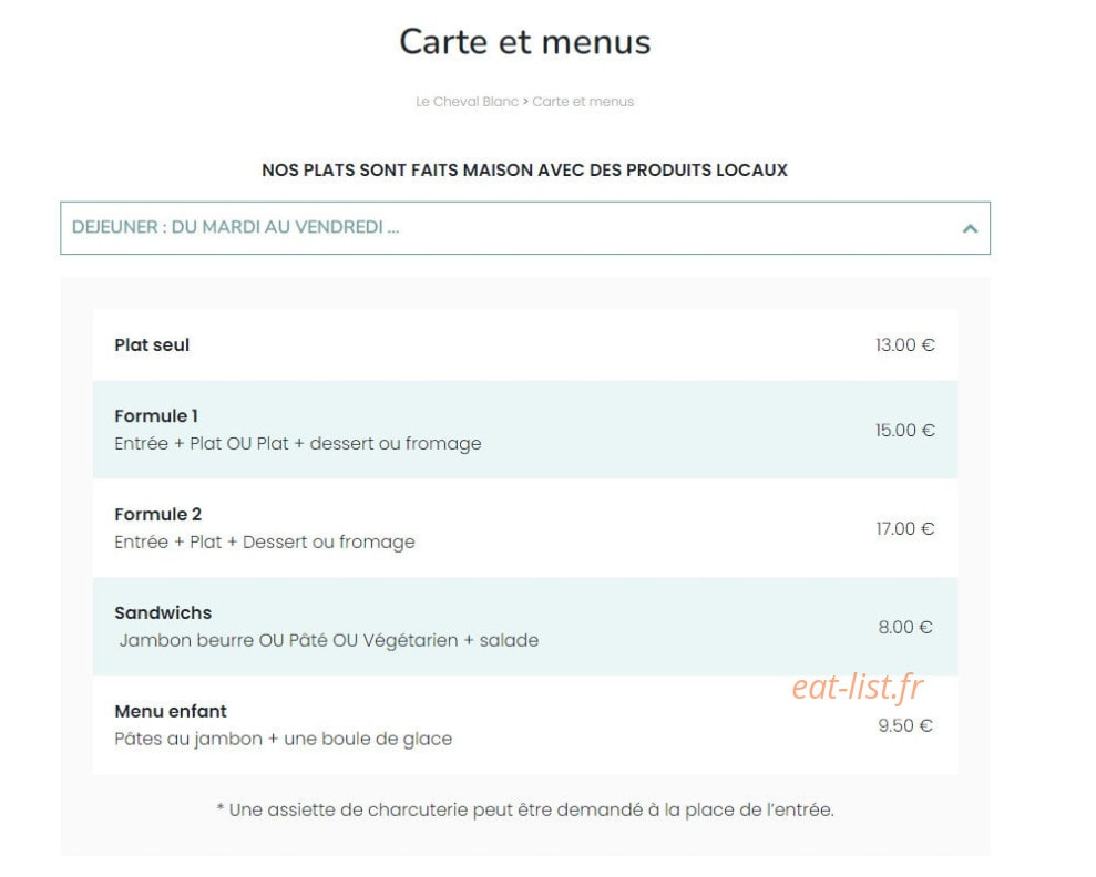 Le Cheval Blanc — carte page 1