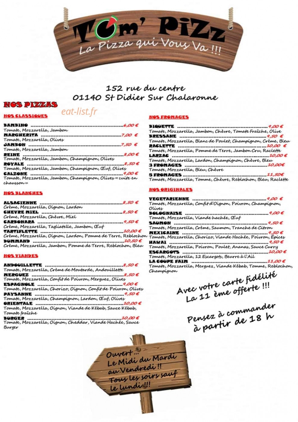 Tom'pizz — carte page 1
