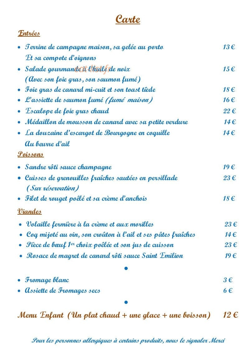 Chez Sylvain et Sylvie — carte page 1