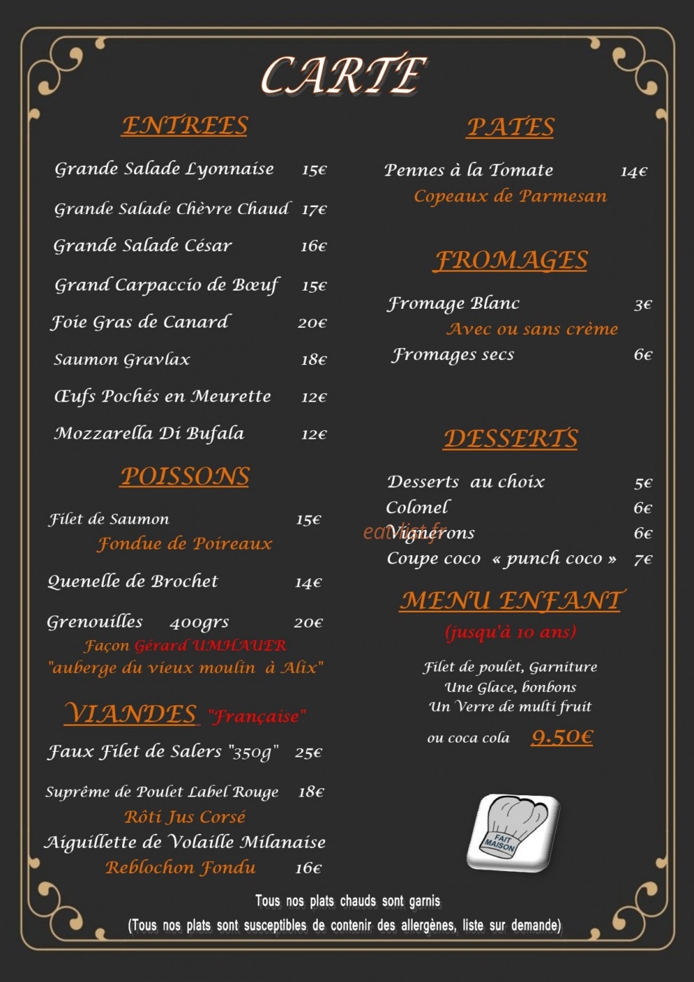 Auberge du Mail — carte page 1