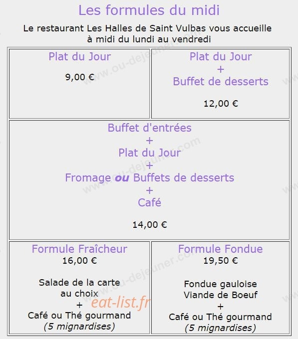 Restaurant les Halles — carte page 1