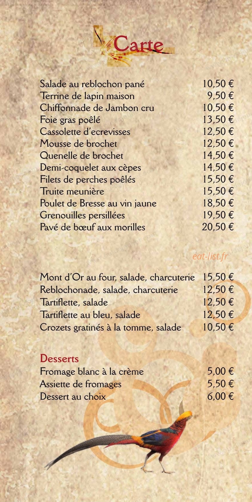 Au Faisan Doré — carte page 5