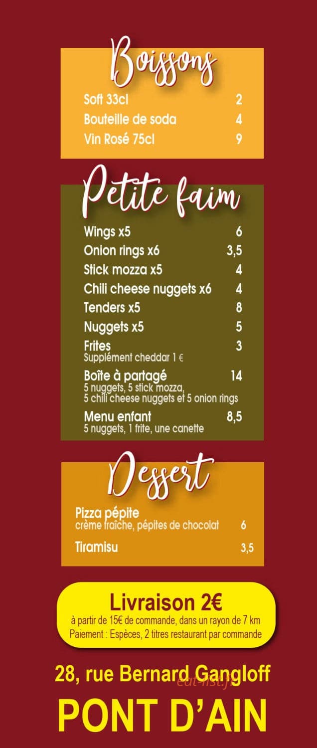 Carte et menu de Pizzburger à Pont d'Ain — 4