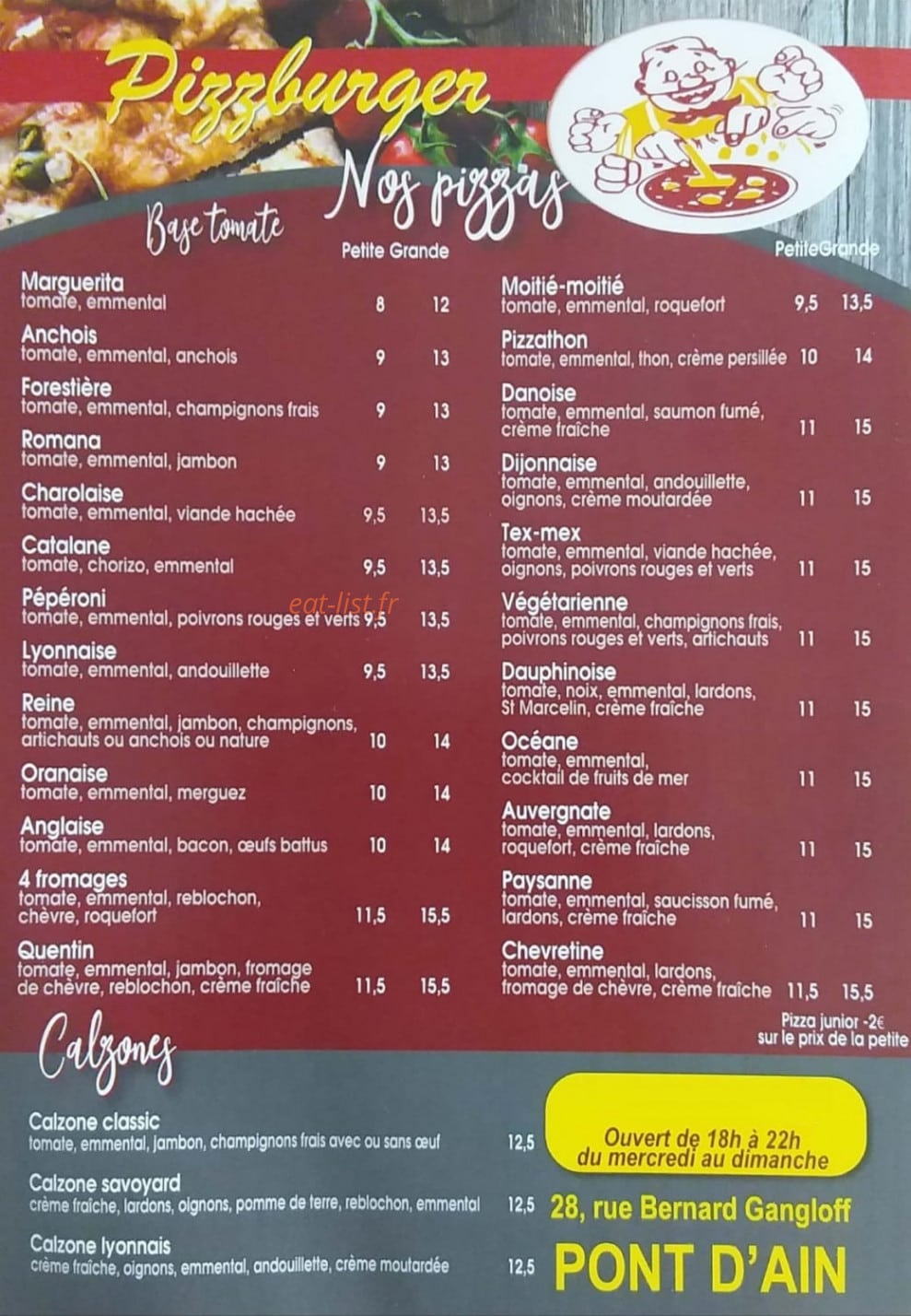 Pizzburger — carte page 1