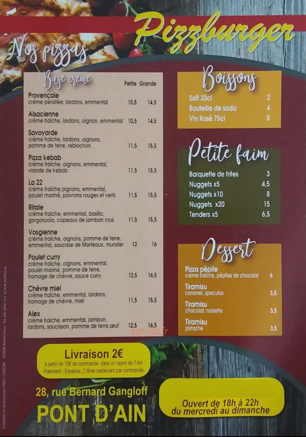Pizzburger — carte page 2