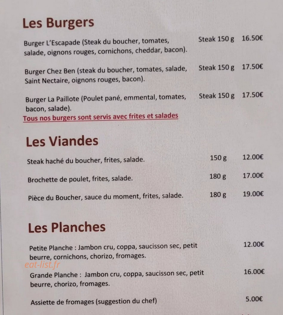 Chez ben — carte page 1