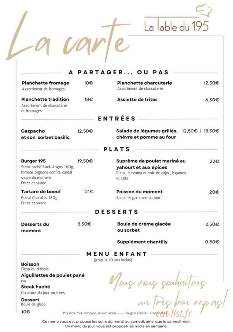 La Table du 195 — carte page 1