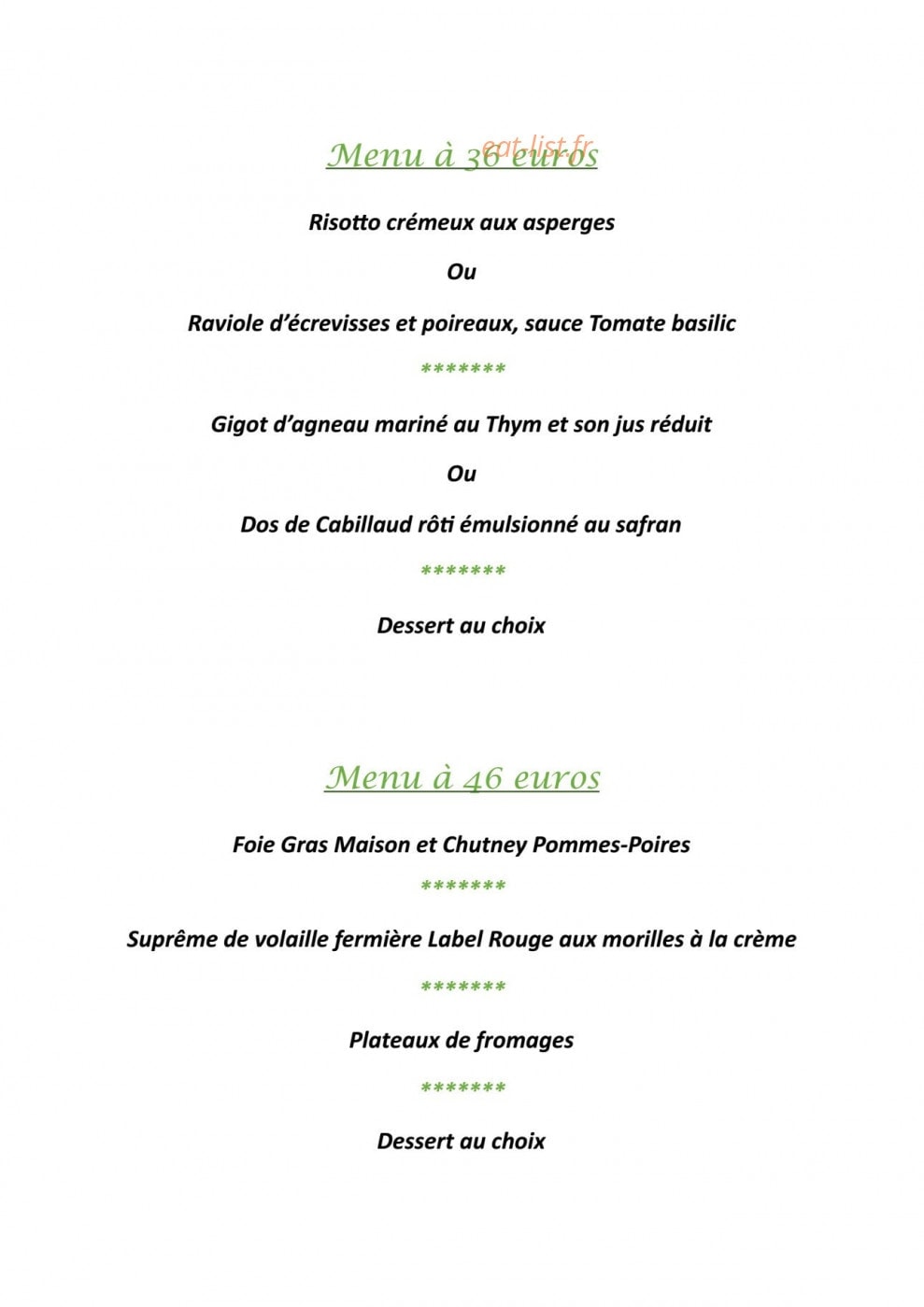 Auberge des Chasseurs — carte page 1