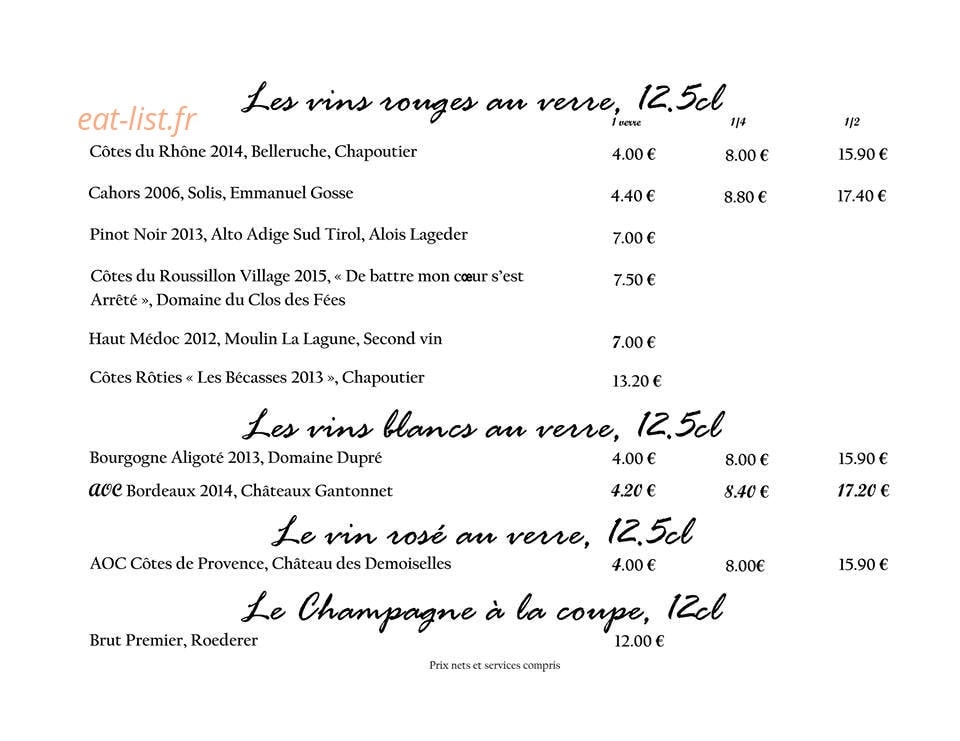 Le Restaurant de Maison Blanche. — carte page 1