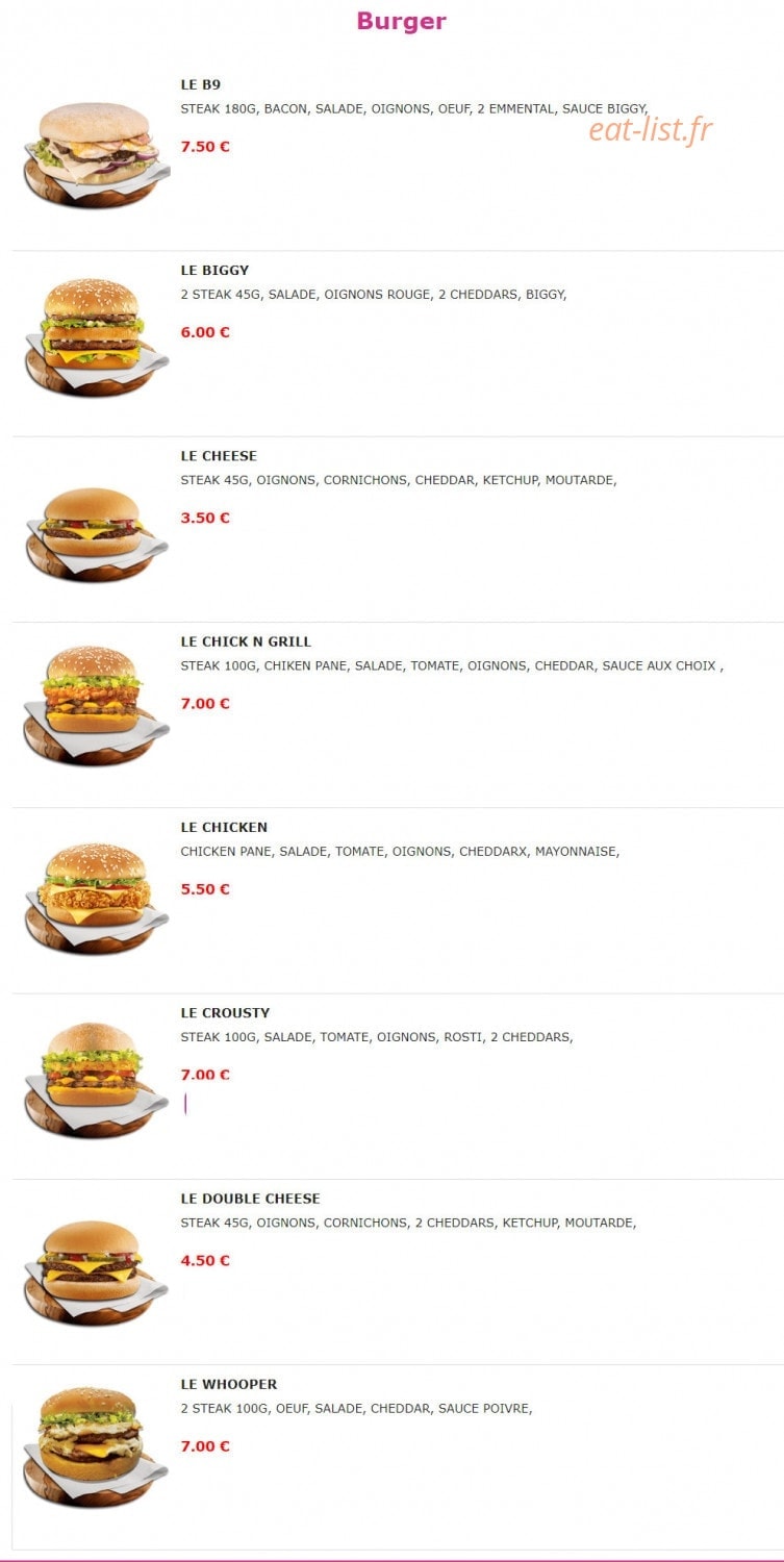 Burger nine — carte page 2