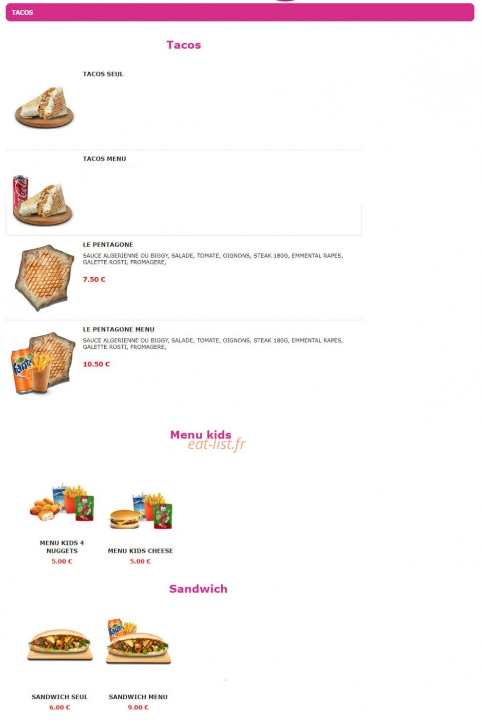 Burger nine — carte page 1
