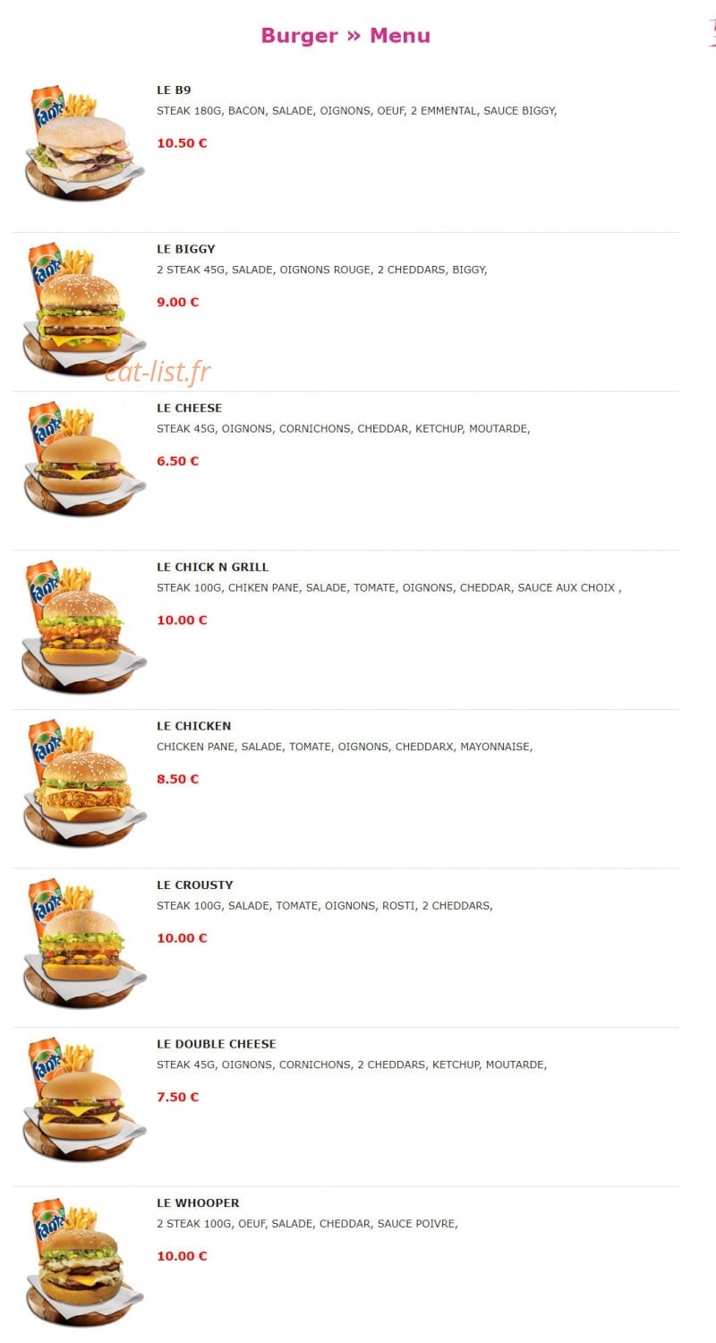 Burger nine — carte page 3