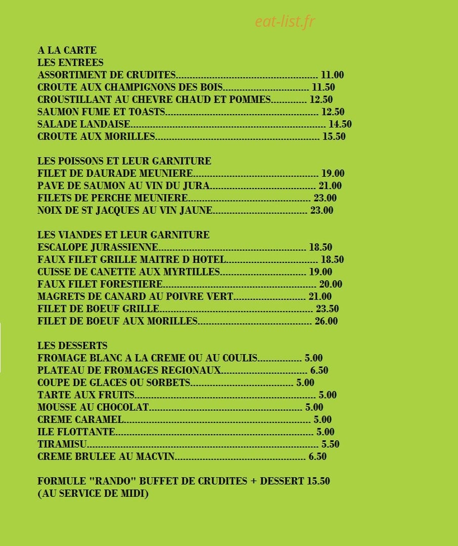 La Petite Chaumière — carte page 1