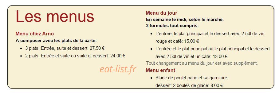 Chez Arno — carte page 1