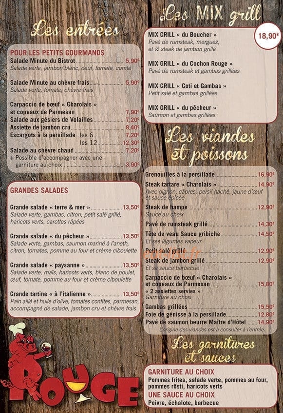 Au Cochon Rouge — carte page 1