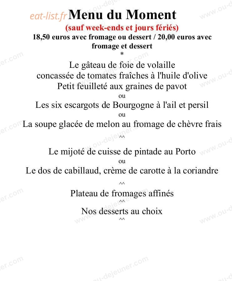 Hôtel-Restaurant du Commerce — carte page 1