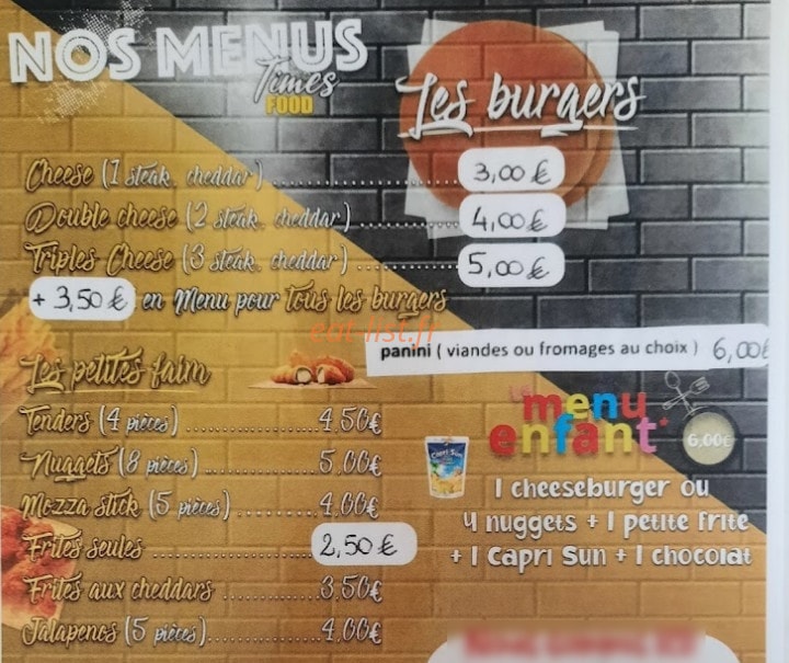 Time Food — carte page 1
