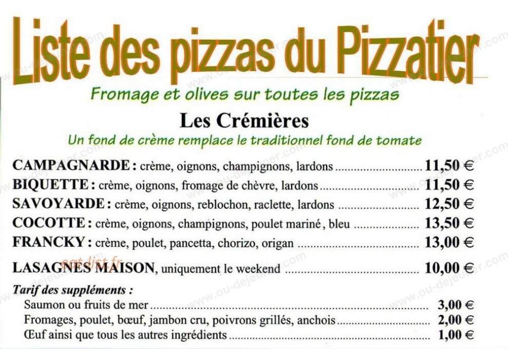 Le Pizzatier — carte page 1