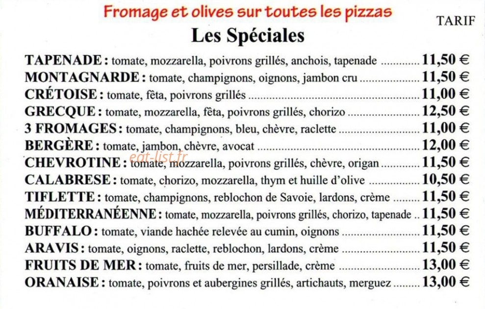 Le Pizzatier — carte page 2