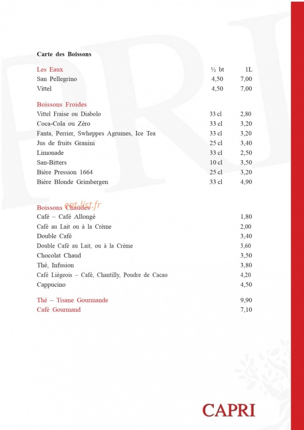Restaurant le Capri — carte page 5