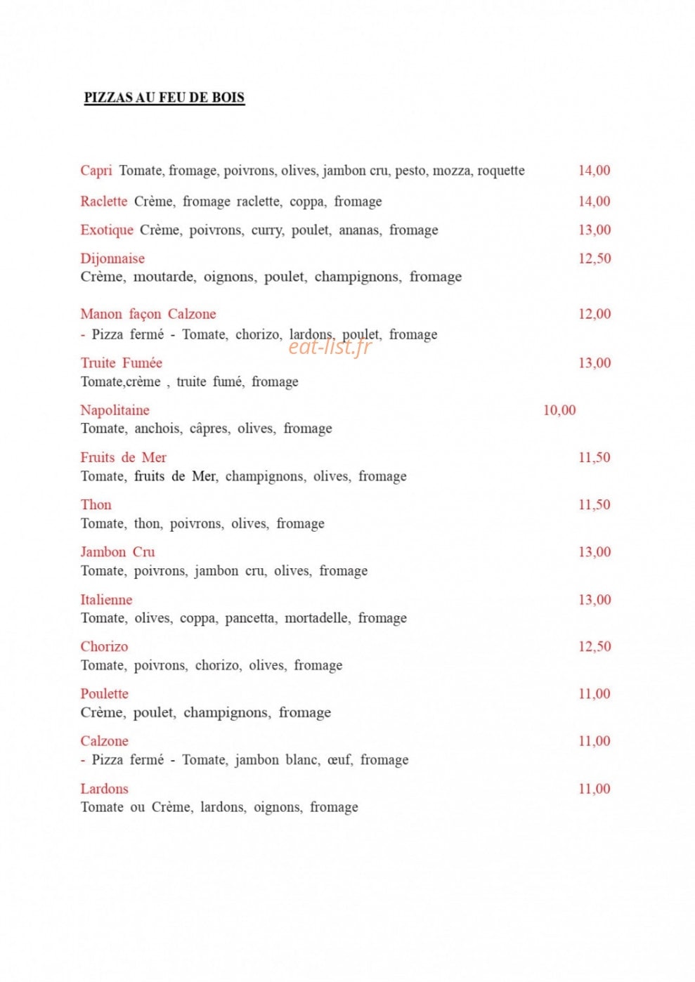 Restaurant le Capri — carte page 6