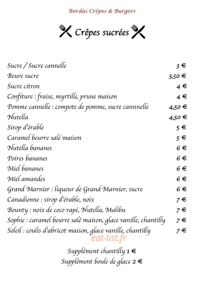 Bordas Crêpes & Burgers — carte page 3