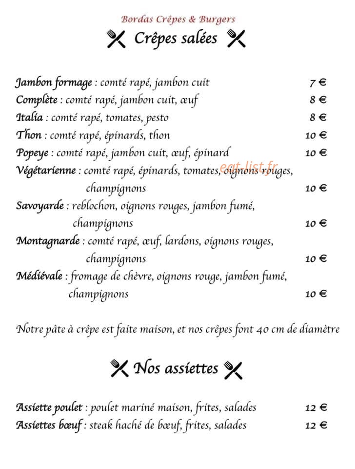 Bordas Crêpes & Burgers — carte page 2