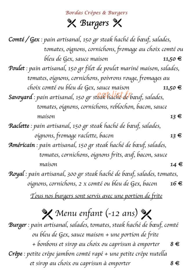 Bordas Crêpes & Burgers — carte page 1