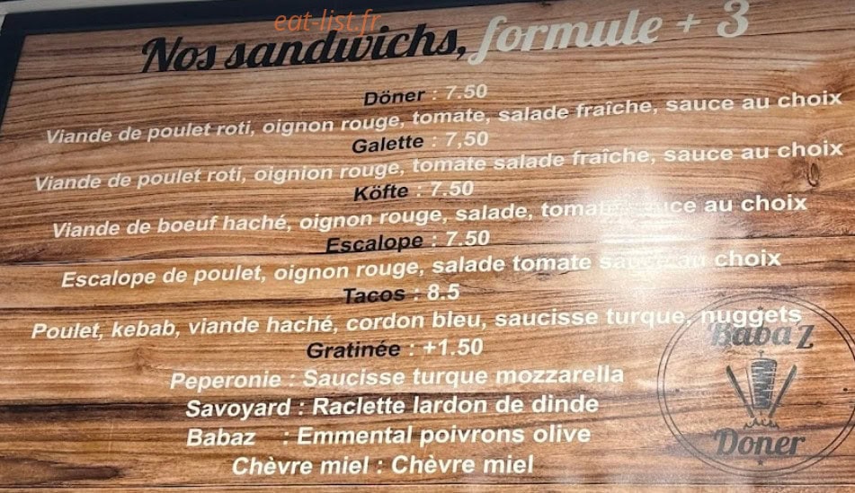 Babaz Döner — carte page 2