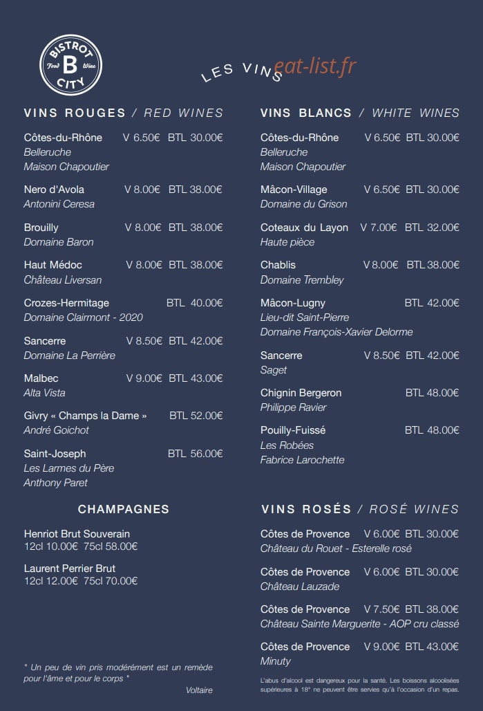 Bistrot City — carte page 3