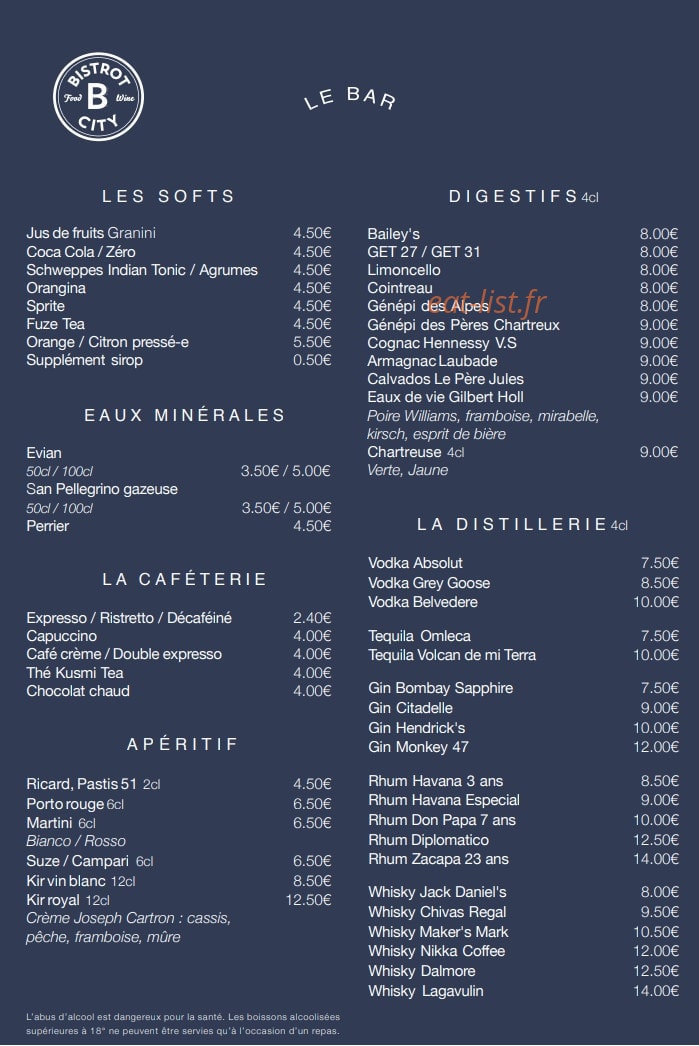 Bistrot City — carte page 5