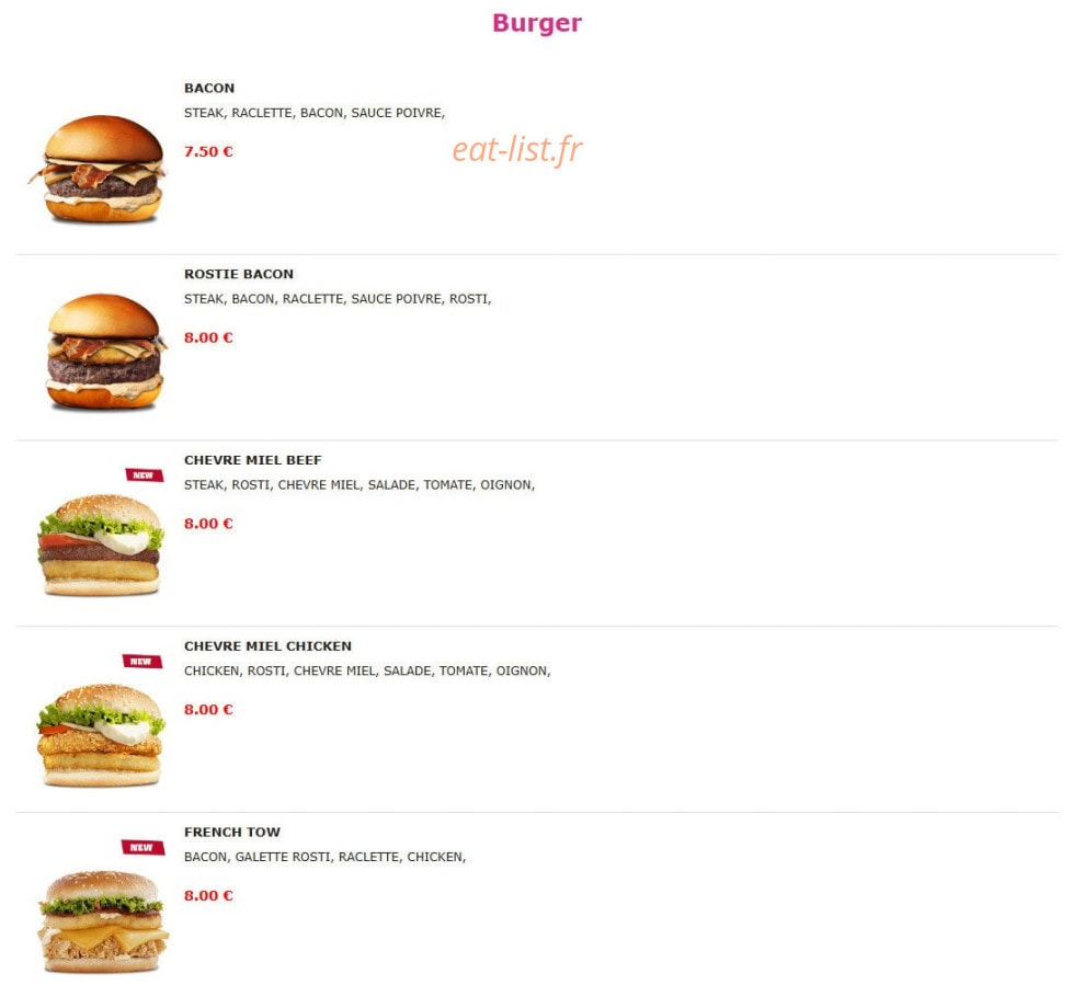 Burger Nine — carte page 8
