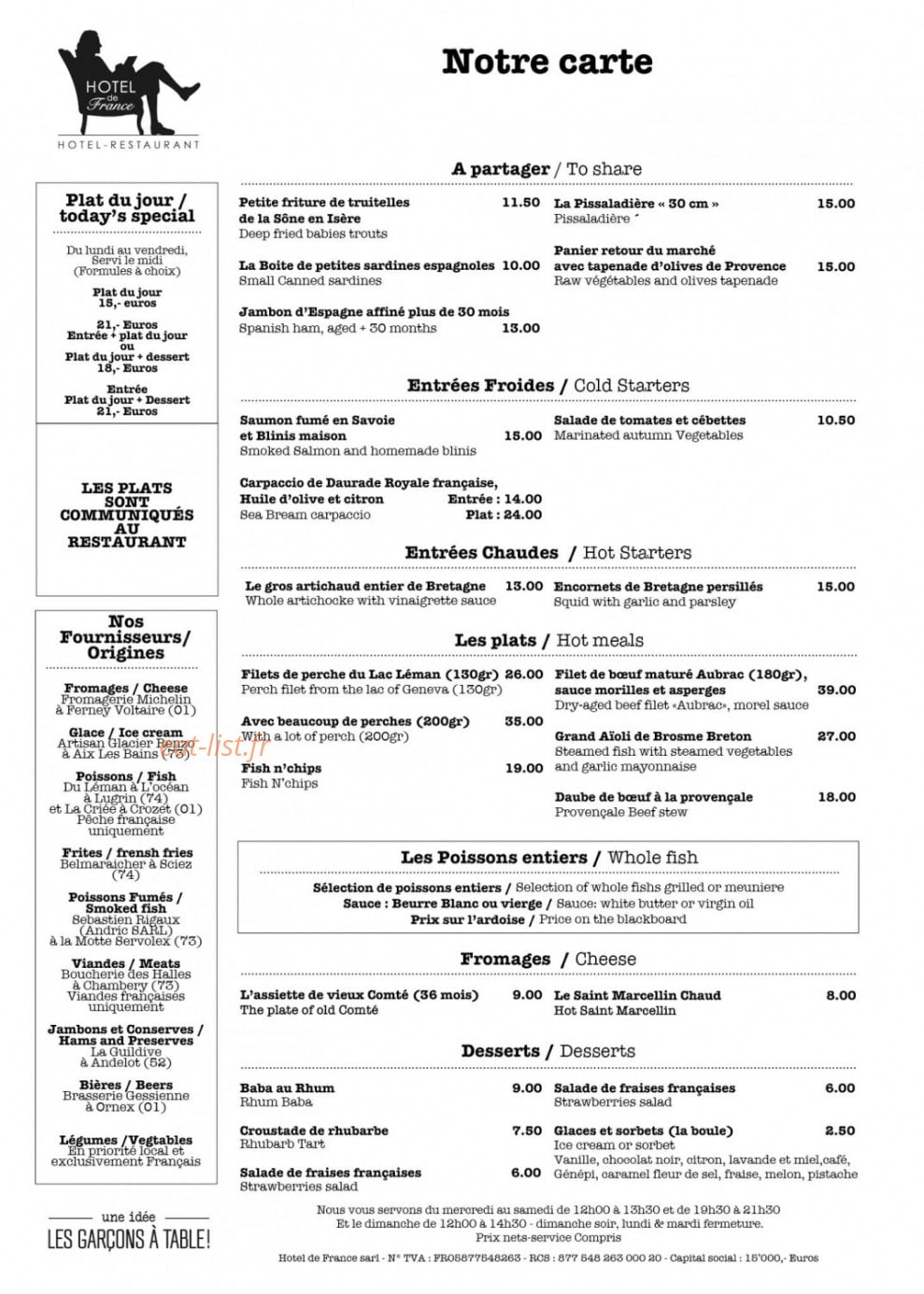 Hotel de France Ferney — carte page 1