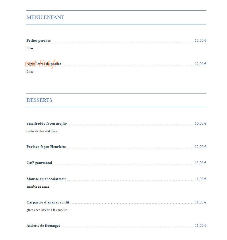 La Brasserie D’Henriette — carte page 2